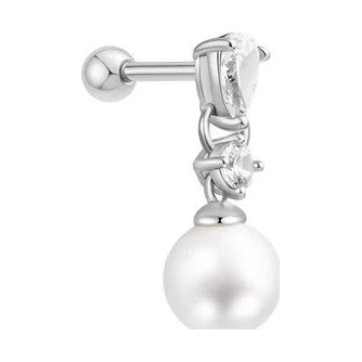 Silver Shell Pearl Dangling Barbell Single Earring