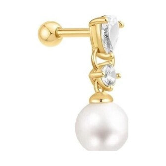 Gold Shell Pearl Dangling Barbell Single Earring