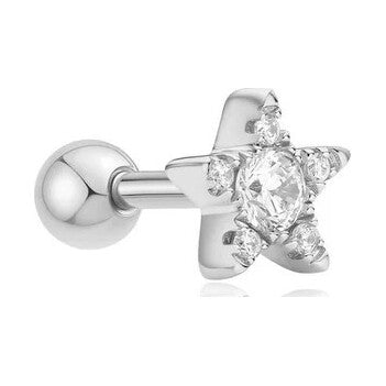 Silver Five-Point Star Barbell Single Earring