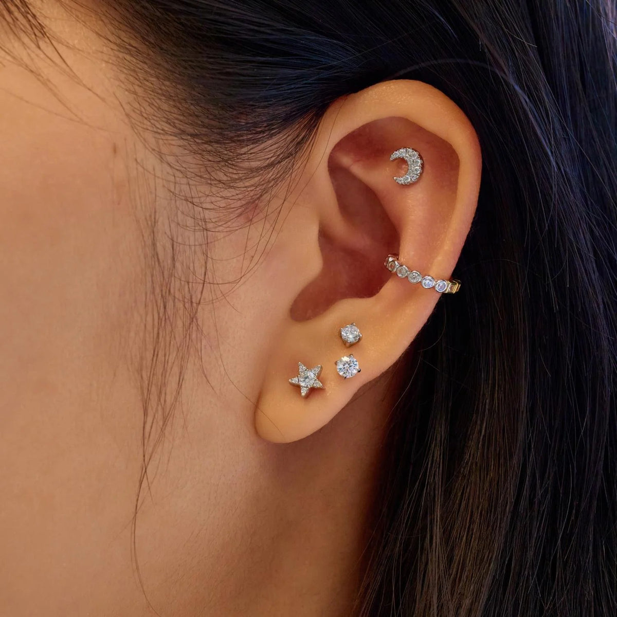 Silver Five-Point Star Barbell Single Earring