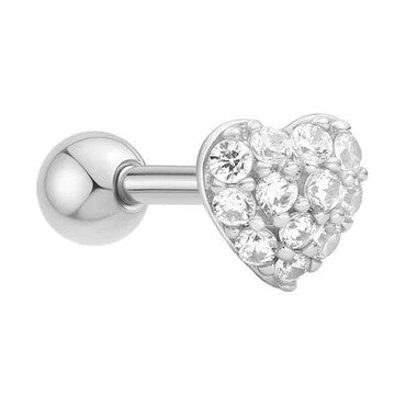 Silver Pavé Heart Barbell Single Earring