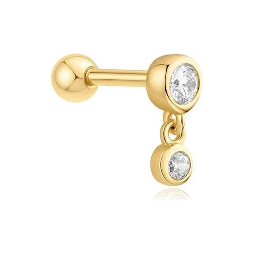 Gold Bezel Dangle Barbell Single Earring