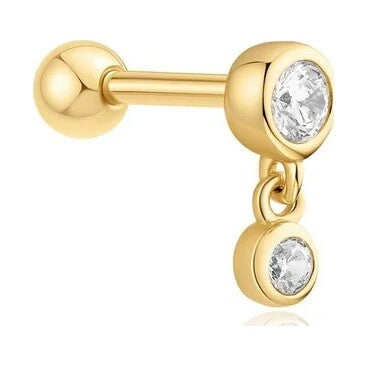 Gold Bezel Dangle Barbell Single Earring