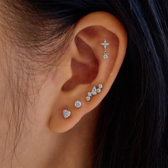 Silver Star Dangle Barbell Single Earring