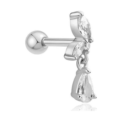 Silver Marquise Dangle Barbell Single Earring