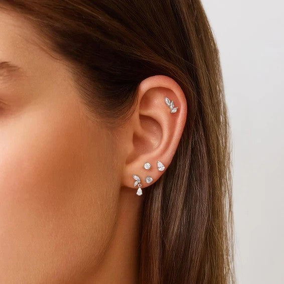 Silver Marquise Dangle Barbell Single Earring