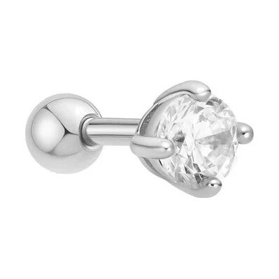 Silver Sparkle Round Barbell Single Earring
