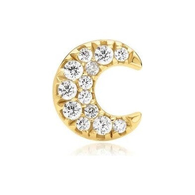 Gold Pavé Crescent Moon Barbell Single Earring