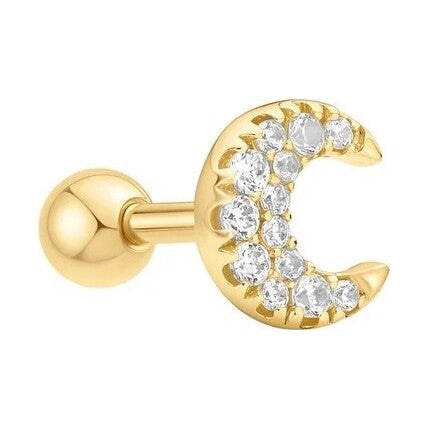 Gold Pavé Crescent Moon Barbell Single Earring