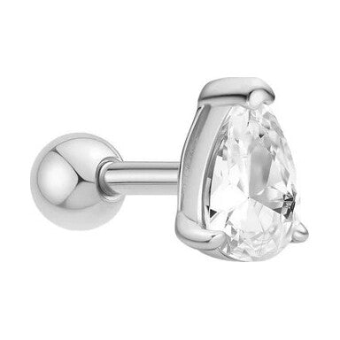 Silver Pear Barbell Single Earring