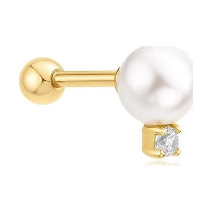 Gold Shell Pearl with Sparkling Accent Barbell Single Earring
