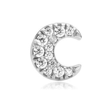 Silver Pavé Crescent Moon Barbell Single Earring