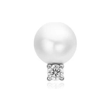 Silver Shell Pearl with Sparkling Accent Barbell Single Earring