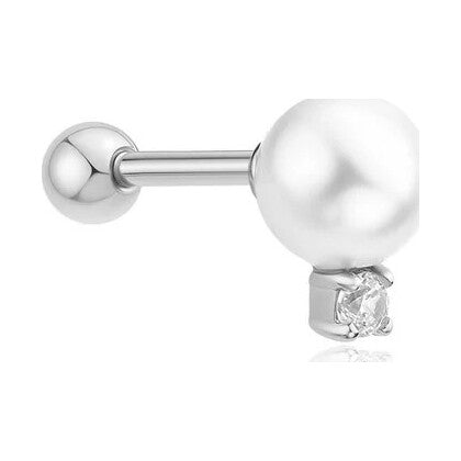 Silver Shell Pearl with Sparkling Accent Barbell Single Earring