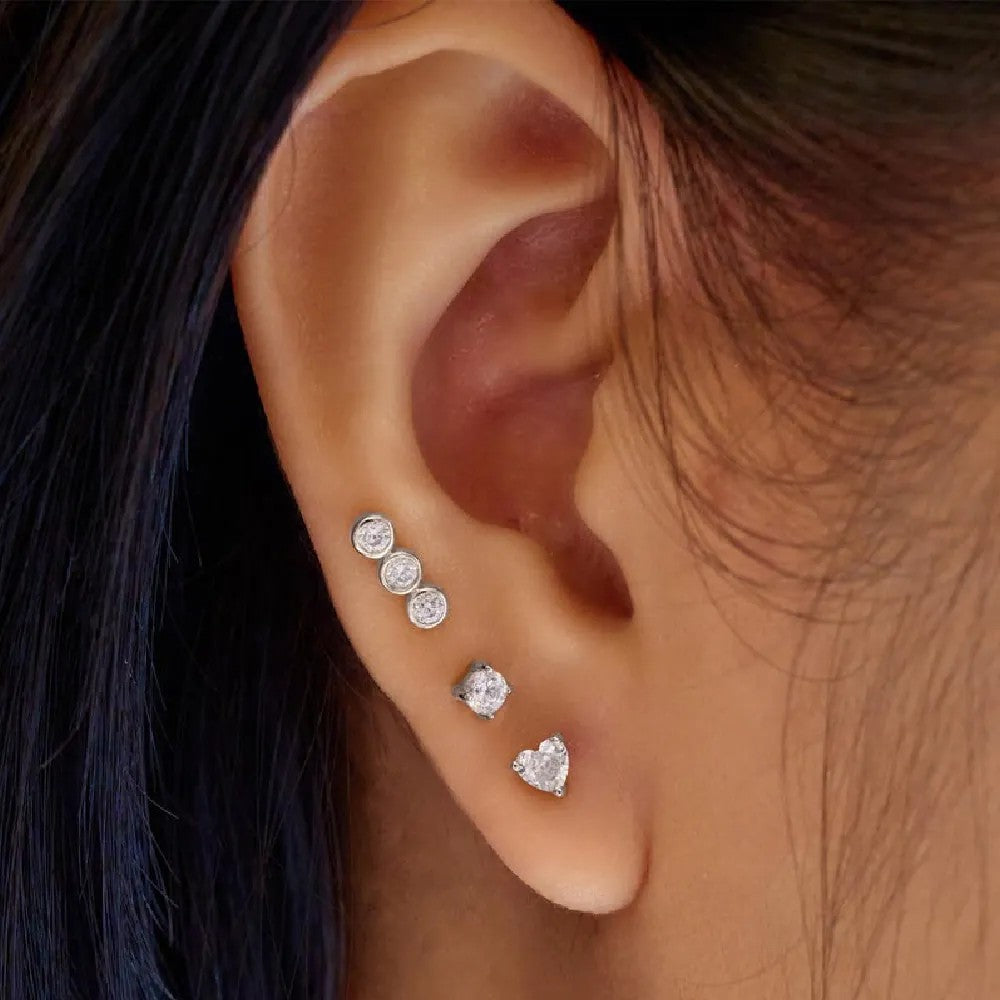 Silver Heart Barbell Single Earring