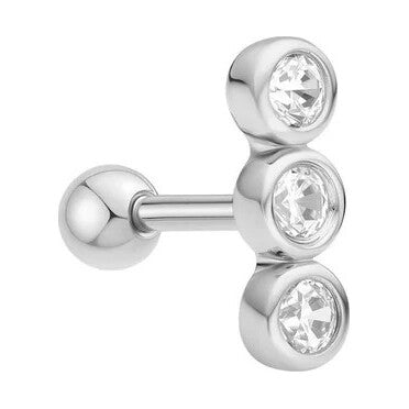 Silver Triple Stone Bezel Barbell Single Earring