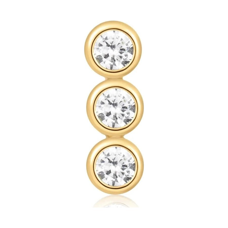 Gold Triple Stone Bezel Barbell Single Earring