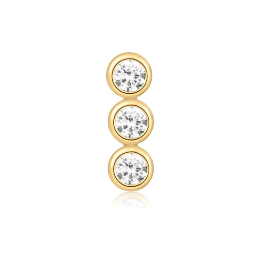 Gold Triple Stone Bezel Barbell Single Earring