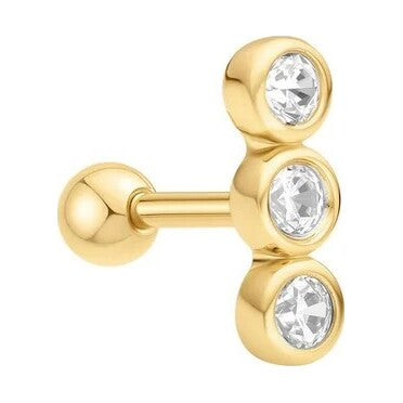 Gold Triple Stone Bezel Barbell Single Earring