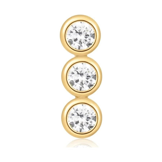 Gold Triple Stone Bezel Barbell Single Earring