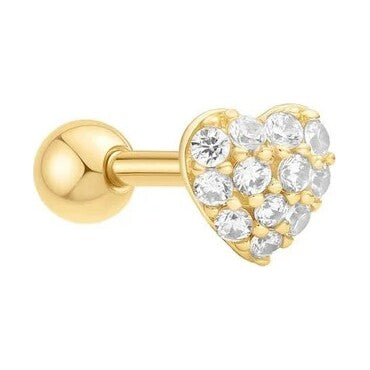 Gold Pavé Heart Barbell Single Earring