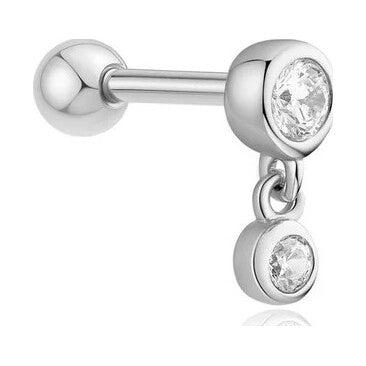 Silver Bezel Dangle Barbell Single Earring