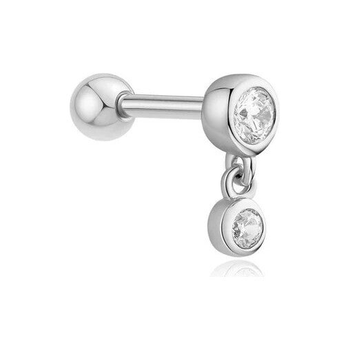 Silver Bezel Dangle Barbell Single Earring