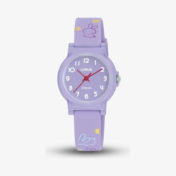 Lorus Junior Purple Bunny Pattern Rubber Strap Watch