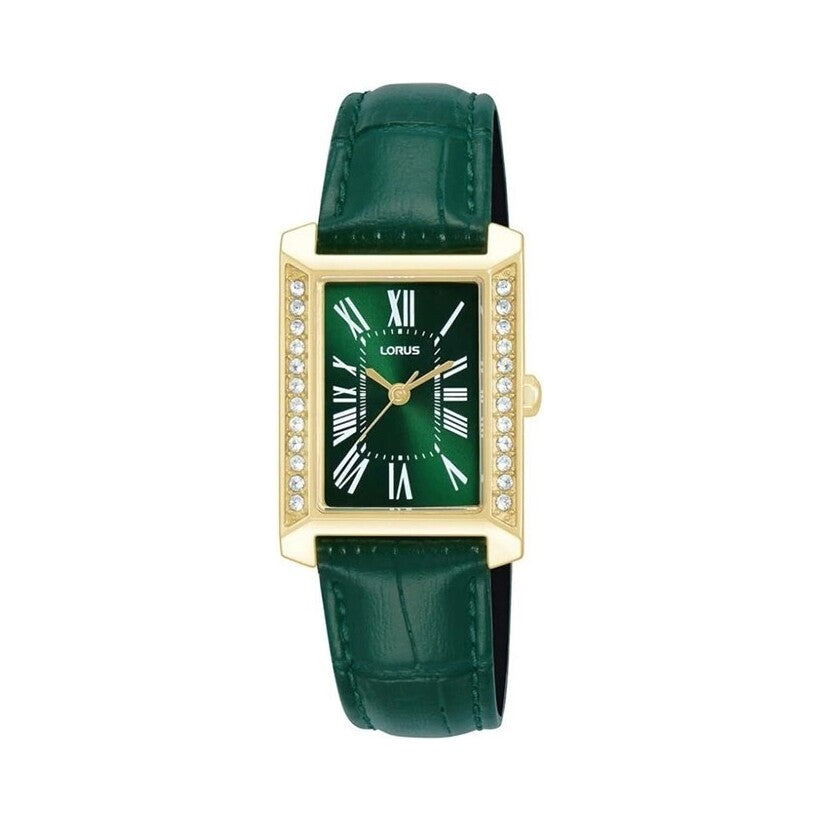 Lorus Gold Tone Green Leather Strap Watch