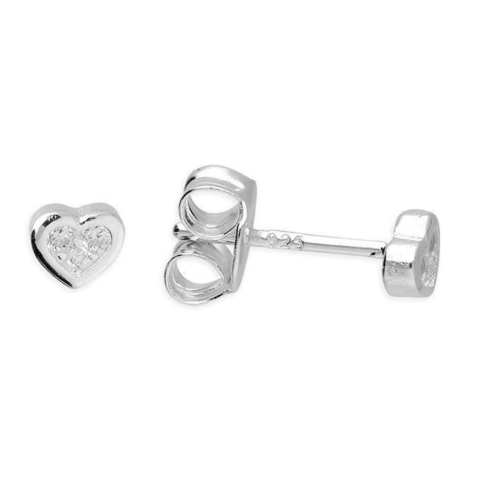Sterling Silver Cubic Zirconia Heart Stud Earrings