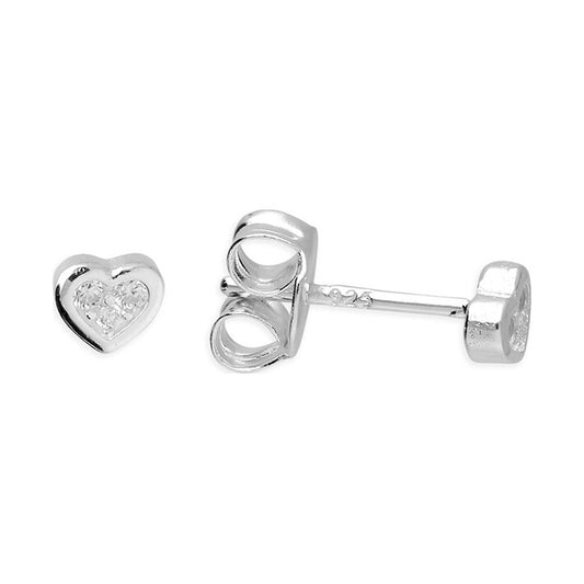 Sterling Silver Cubic Zirconia Heart Stud Earrings