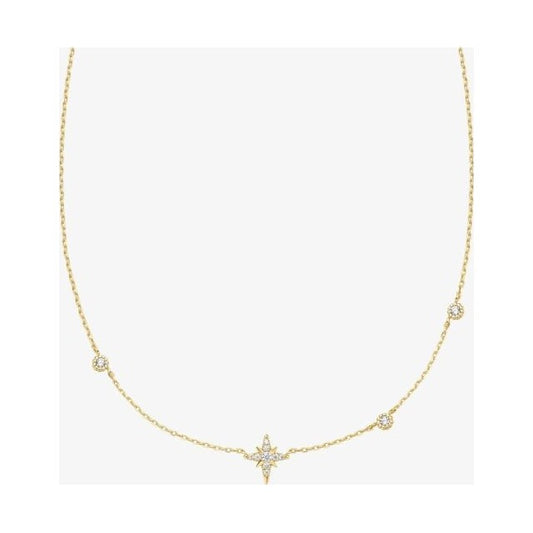 Gold Eight-Pointed Star Cubic Zirconia Station Necklace