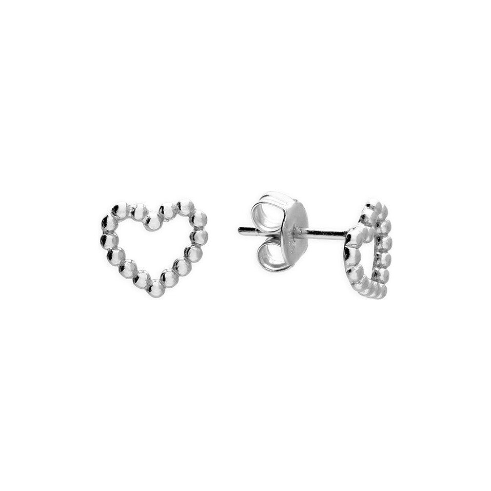 Sterling Silver Beaded Heart Stud Earrings
