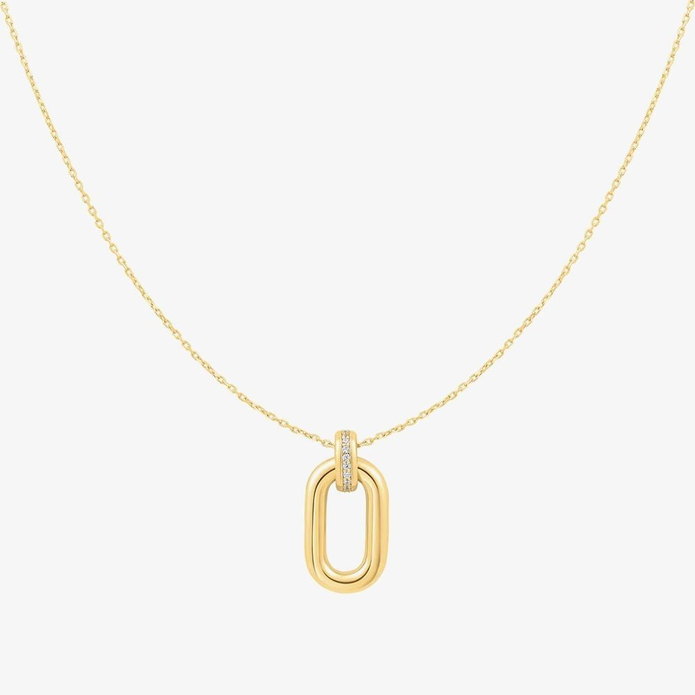 Gold Oval Hoop Pendant Necklace