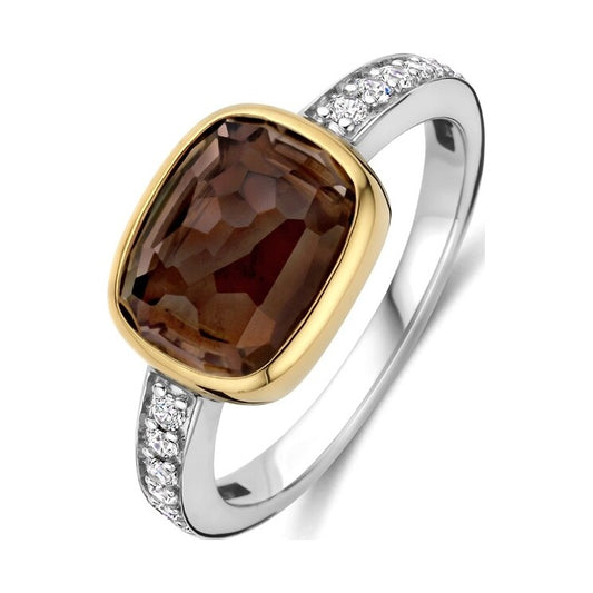 Smokey Brown Zirconia Cushion Ring, size 56.