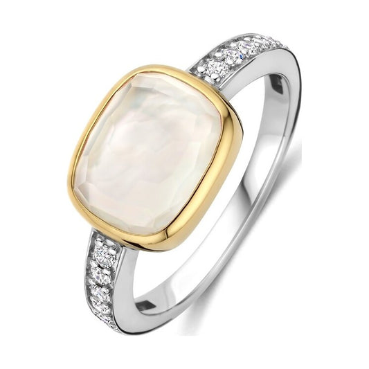 Zirconia Cushion Ring with pearl, size 54.