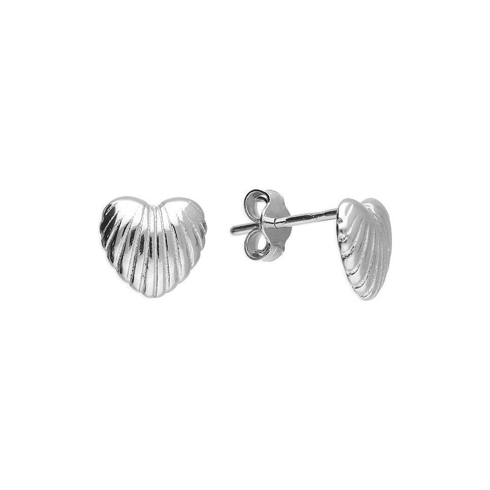 Sterling Silver Ribbed Heart Stud Earrings