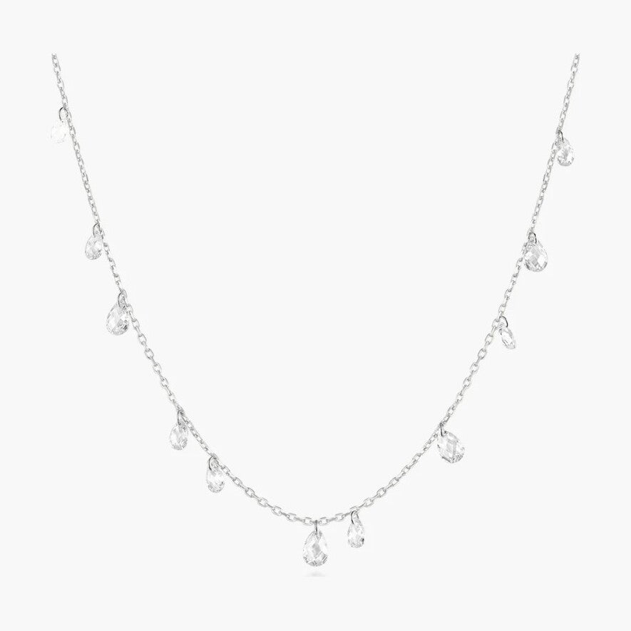 Silver Ethereal Teardrop Dangle Station Necklace