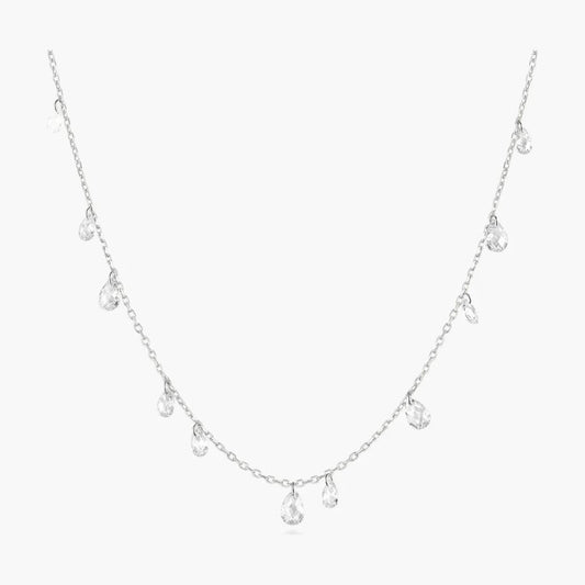 Silver Ethereal Teardrop Dangle Station Necklace