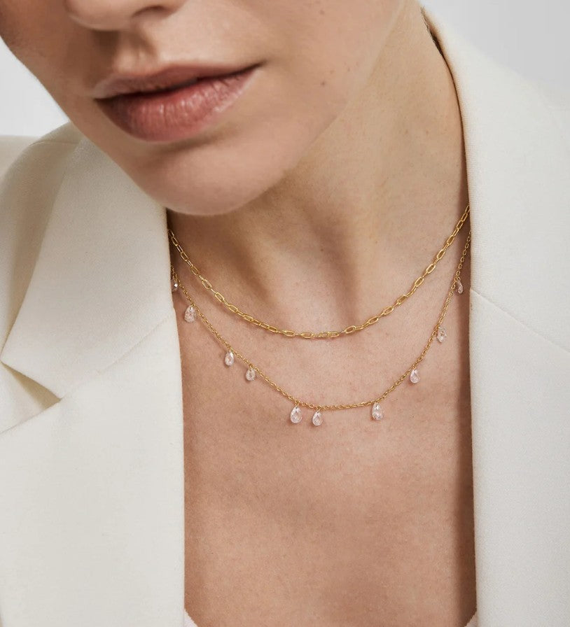 Gold Ethereal Teardrop Dangle Station Necklace