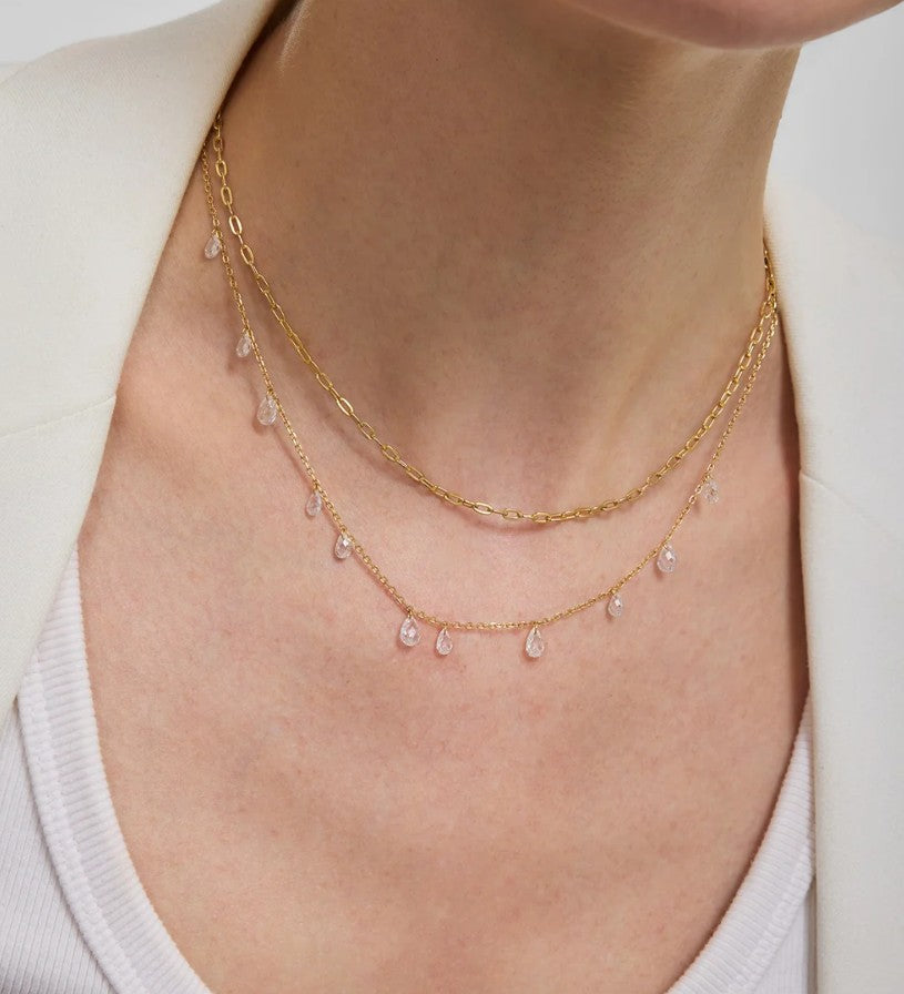 Gold Ethereal Teardrop Dangle Station Necklace