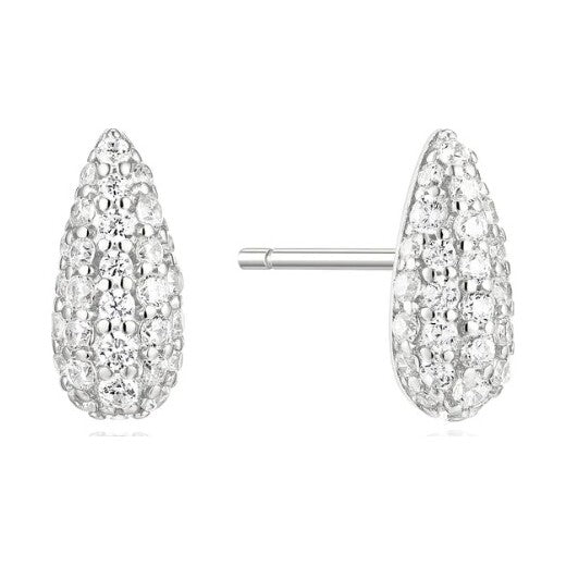Silver Pavé Dome Stud Earrings
