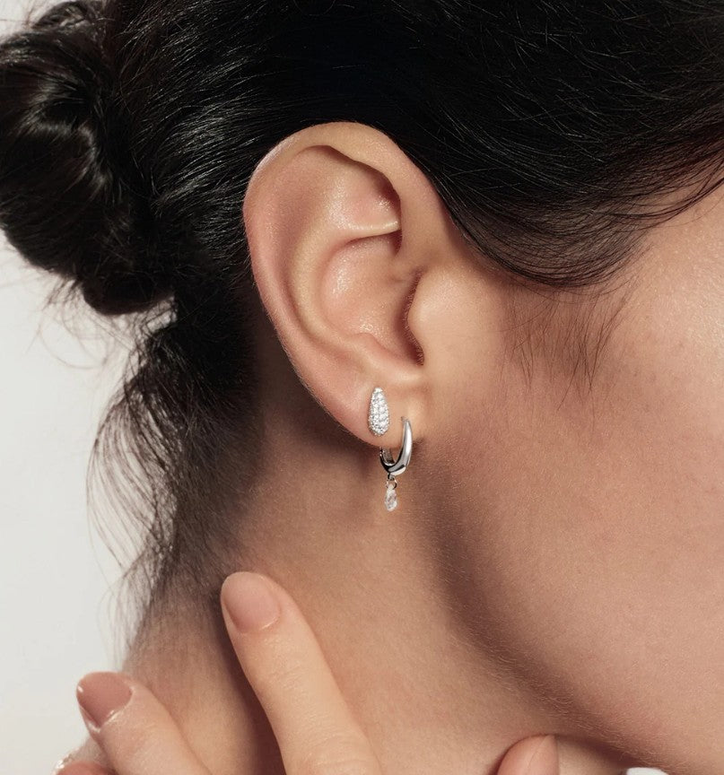 Silver Pavé Dome Stud Earrings