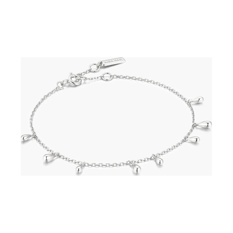 Silver Polished Teardrop Dangle Station Bracelet
