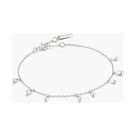 Silver Polished Teardrop Dangle Station Bracelet