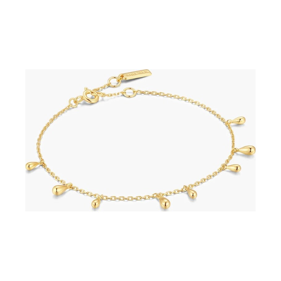Gold Polished Teardrop Dangle Station Bracelet