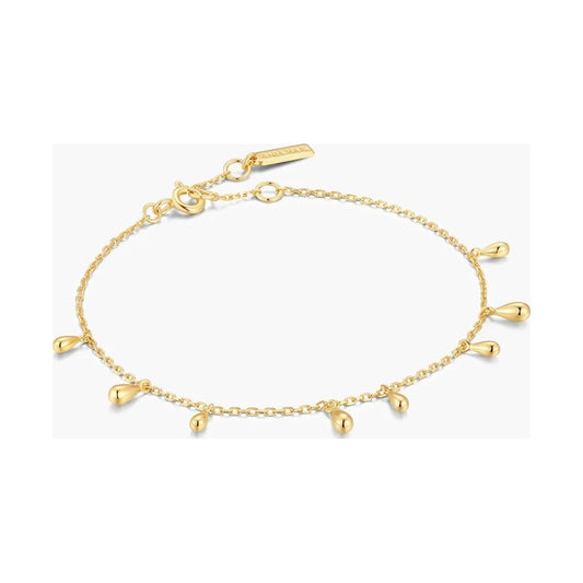 Gold Polished Teardrop Dangle Station Bracelet