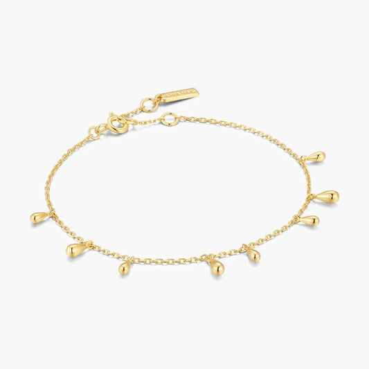 Gold Polished Teardrop Dangle Station Bracelet