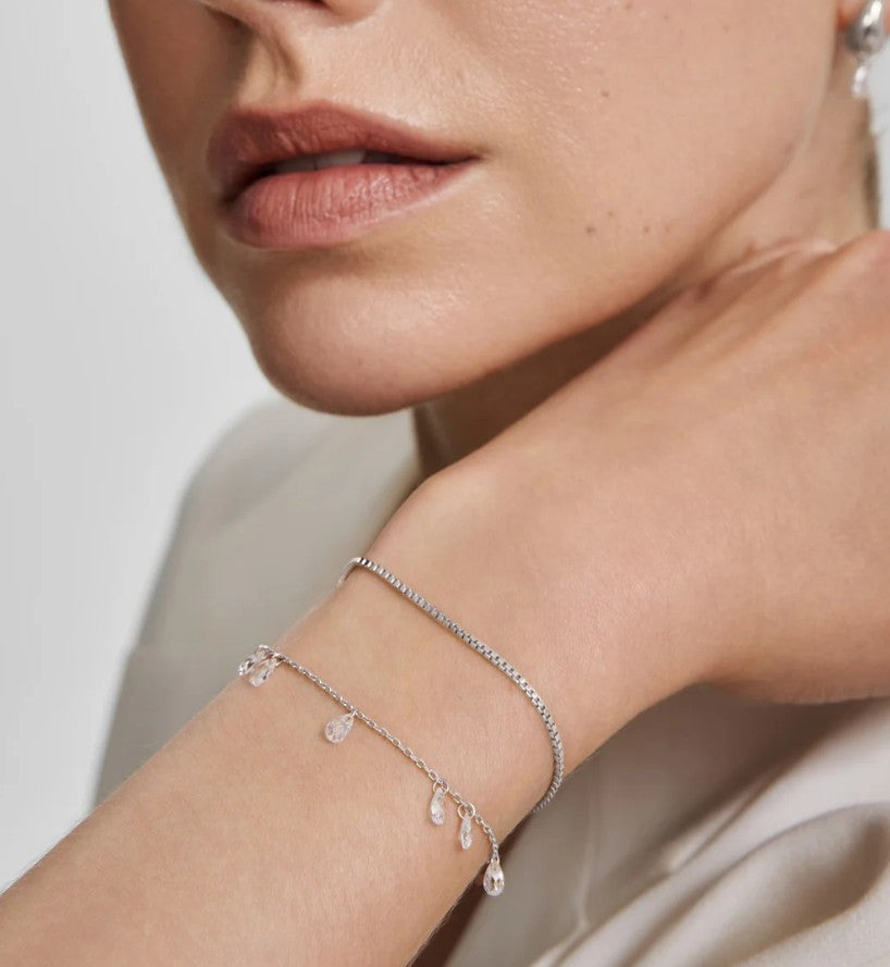Silver Ethereal Teardrop Dangle Station Bracelet