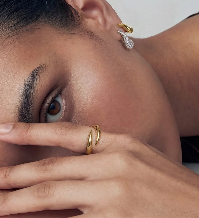 Gold Wave Huggie Hoop Earrings